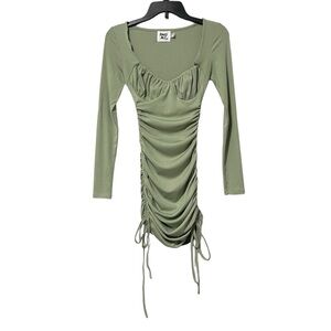 Princess Polly Size 4 Sage Green Ruched Long Sleeve Bodycon Milkmaid Dress
